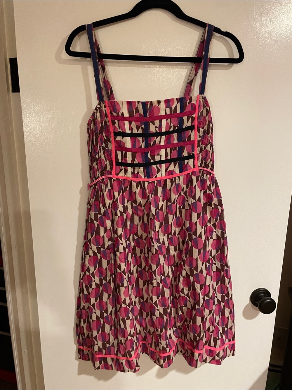 Vintage Free People  Pink Geometric Sundress with Pink Piping